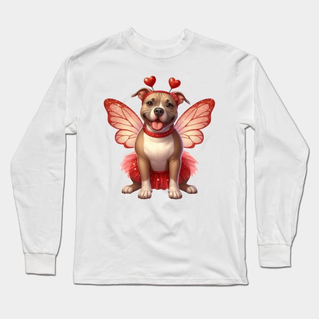 Valentine Fairy Pitbull Dog Long Sleeve T-Shirt by Chromatic Fusion Studio